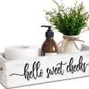 PZJIEAN Funny 2 Sides Hello Sweet Cheeks White Bathroom Decor Box with Handle, Farmhouse Bathroom Decor Box for Toilet Paper, Back of Toilet Organizer