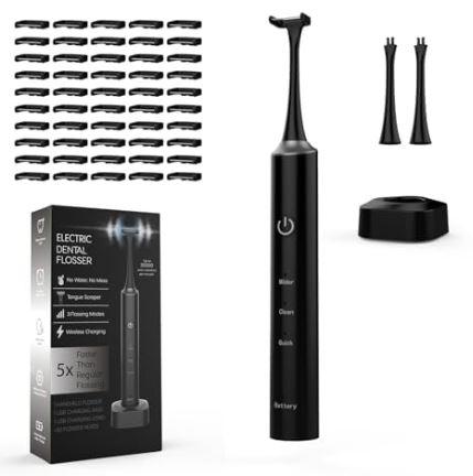 Voraiya Electric Flosser for Teeth, Reusable Dental Floss with 50 Replacement Heads,Dentist Recommended Tooth Flossers,Water Flosser Alternative,Rechargeable Dental Floss Picks for Adults,Travel