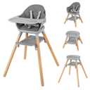 BABY JOY Baby High Chair, 6 in 1 Convertible Wooden Highchair for Babies & Toddlers with Adjustable Legs, Removable Double Tray, Safety Harness & Waterproof PU Cushion (Gray)
