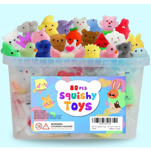 80Pcs Party Favors for Kids 48, Kawaii Squishies Mochi Squishy Toy Bulk Fidget Sensory Toys Birthday Gifts for Boys Girls, Easter Basket Stuffers Egg Fillers Treasure Box Classroom Prizes Goodie Bag
