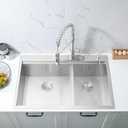 33 Inch Double Bowl Drop In Kitchen Sink Workstation-Bokaiya 33x22 Stainless Steel 60/40 Double Bowl Kitchen Sink 16 Gauge Deep Low Divide Double Sink with Cutting Board, 33 W X 22 D X 10 H