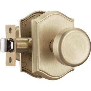 Interior Pismo Doorknobs for Hall, Gold Door Knobs with Camelot Trim, Satin Brass Door Knob with Lock