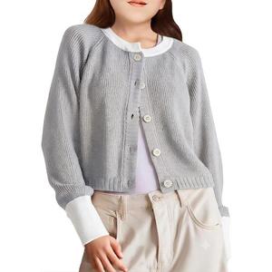 Girls Cardigan Sweater Kids Color Block School Uniforms Button Down Long Sleeve Knit Tops Tweens Winter Clothes Grey 11-12 Years