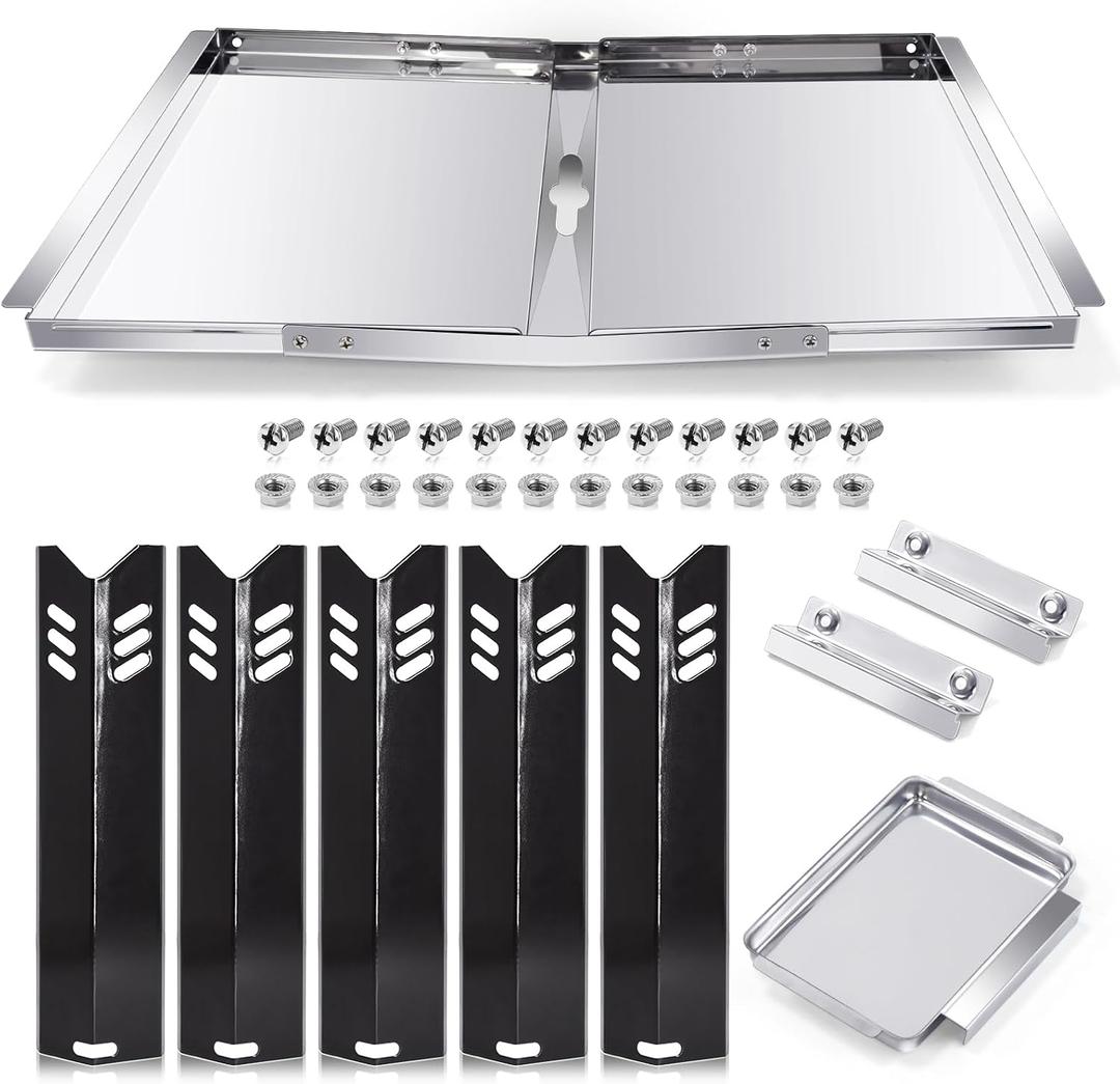 Grill Grease Tray Replacement Parts for Dyna Glo DGF493BNP, DGF510SBP, Backyard Grill BY13-101-001-12, BY14-101-001-02 and BHG Grill Parts, Adjustable 24''-30'' Gas Grill Drip Pan, Heat Plate Shields.