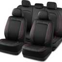 PIC AUTO Car Seat Cover, Pinping Leather and Mesh Seat Cover for Cars, Stylish Two-Tone Design Full Set Seat Covers, Breathable, Universal Fit,Comfortable and Durable SUVs, and Trucks(Red)