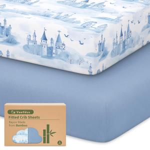 Yoofoss Pack and Play Sheets Fitted Viscose Derived from Bamboo, 2 Pack Mini Crib Sheet for Pack N Play Mattress, Soft and Breathable Playard Sheets for Boys Girls, 38x26in