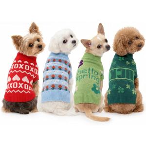 4 Pack Easter Dog Sweater Dog Spring Outfit Small Cat Knit Sweaters, Seasonal Pet Clothes for Easter, Spring(Large)