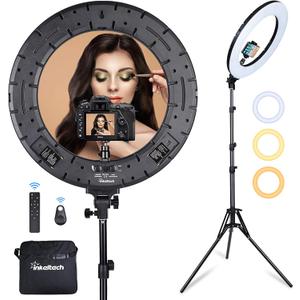 Ring Light - 18 inch 60 W Dimmable LED Ring Light Kit with Stand - Adjustable 3000-6000 K Color Temperature Lighting for Vlog, Makeup, YouTube, Camera, Photo, Video - Control with Remote