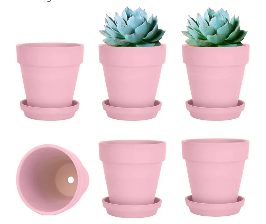 vensovo 4 Inch Small Peach Pink Terracotta Plant Pots with Saucer - 6 Pack Clay Flowerpots with Drainage, Great for Indoor Outdoor Plants, Crafts, Wedding Favor