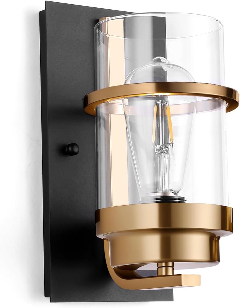 Black and Gold Sconces,Small Bathroom Wall Sconces,Modern Gold Sconces,Single Vanity Light(Bulbs not Included) (Size 1)