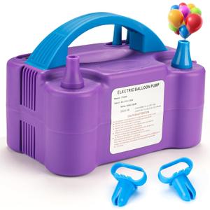 Balloon Pump Electric, Portable Automatic Dual Nozzle Inflator 110V 600W with Tying Tools for Birthday Gender Reveal Baby Shower Balloons Party Decorations (Purple)