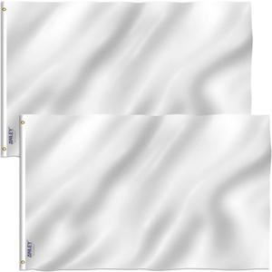 Anley Pack of 2 Fly Breeze 3x5 Foot Solid White Flag - Vivid Color and Fade proof - Canvas Header and Double Stitched - Plain White Flags Polyester with Brass Grommets 3 X 5 Ft