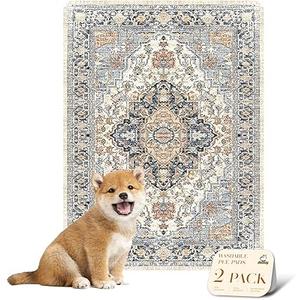 nunubaby Washable Pee Pads for Dogs, Stylish, Non-Slip and Leak-Proof Pee Pads. Reusable Potty Pads for Dogs for Crates and Floors (Beige/Multi, 72" x72")