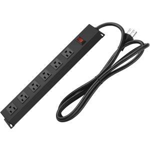 Metal Wall Mount Power Strip, Mountable Power Outlet with 6 AC Outlets, Aluminum Alloy Mount Power Socket with Switch, 6 FT SJT 3/C 14AWG Power Cord, 15A 125V 1875W (6AC) Black