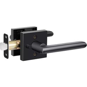 HOSOM Black Door Handle Interior, Privacy Door Levers for Bedroom and Bathroom, Door Knobs Keyless Square Interior Door Handle for Left or Right Handing, Matte Black