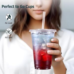 AOZITA 100 Pack - 24 oz Clear Plastic Cups with Lids and Straws, Sturdy & Food Safe Iced Coffee Cups with lids, Disposable Iced Coffee Cups for Cold Drinks