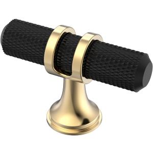 Alzassbg 10 Pack Matt Black and Gold Cabinet Knobs, 2 Inch(50mm) Cabinet Hardware T Bar Knurled Knobs for Cupboard and Drawers AL6087KGP-MB (2" Single Hole)