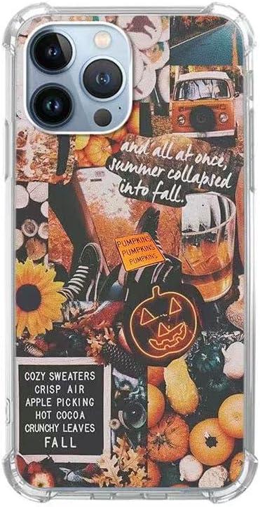 Fall Autumn Aesthetic Collage Case Compatible with iPhone 14 Pro, Autumn Pumpkin Halloween Case for iPhone 14 Pro for Teens Men and Women, Cool Trendy TPU Bumper Case Cover