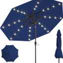 9FT Solar Umbrella 32 LED Lighted Patio Umbrella Table Market Umbrella w/Tilt and Crank, UV-Resistant Outdoor Umbrella for Pool, Garden, Deck, Navy Blue