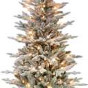 Puleo International 4.5ft Pre-Lit Potted Flocked Arctic Fir Christmas Tree with 70 Clear Lights, 419 Realistic Dense Snow Flocked Branch Tips, Easy Setup Artificial Trees with Sturdy Stand