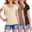 3 Pack Girls Shirts Tween Back to School Basic Short Sleeve Tops Kids Casual Slim Fit Tees for 5-14 Years