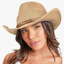 FURTALK Straw Cowboy Sun Hats for Women Men Western Cowgirl Hats with Wind Lanyard UPF 80+ Beach Hat M/L