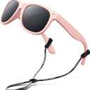 RIVBOS Kids Sunglasses Polarized UV Protection Flexible Rubber Glasses Shades with Strap for Boys Girls RBK004 (Rbk004-2 Light Pink)