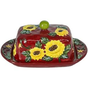 Ceramic Butter Dish with Lid – Farmhouse Sunflower Butter Container for Countertop, Cute Ceramic Butter Holder Tray, Vintage Butter Keeper Crock for Kitchen Décor