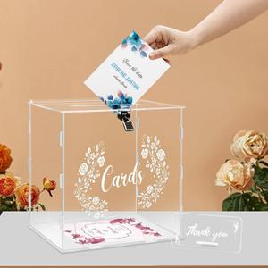 Dezzer Acrylic Wedding Card Box with Sign, Large Clear Acrylic Card Box with Lock for Wedding Reception Anniversary Shower Birthday Party Events Decorations