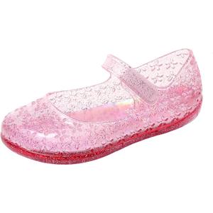 Princess Dress Sandals Jelly Shoes for Toddler Girls Size 8, Blue Bird Nest Layered Lines Mary Jane Flats Childrens Clear Glitter with Hollow-Carved (Pink With Sole)