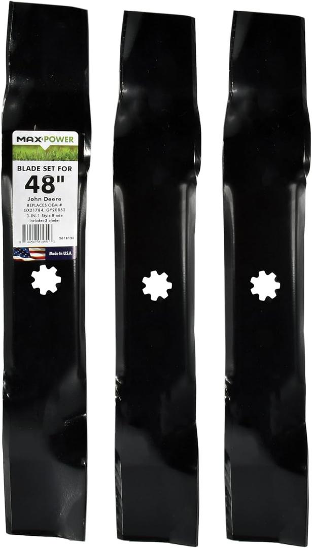 Maxpower 561812B Set of 3, 3-N-1 Blades for 48" Cut John Deere, Replaces AM137757, AM141035, GX21784, GY20852, Black