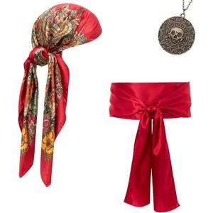 Pirate Costume Accessories Women Men Pirate Bandana Headband Head Scarf Pirate Sash Belt and Pirate Jewelry 3pcs (Satin Black)