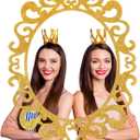 24 x 16 Inch Wooden Gold Foil Princess Party Decor Photo Frame, Elegant Vintage Victorian Princess Party, Backdrop Prop for Halloween Birthdays Weddings(Oval)