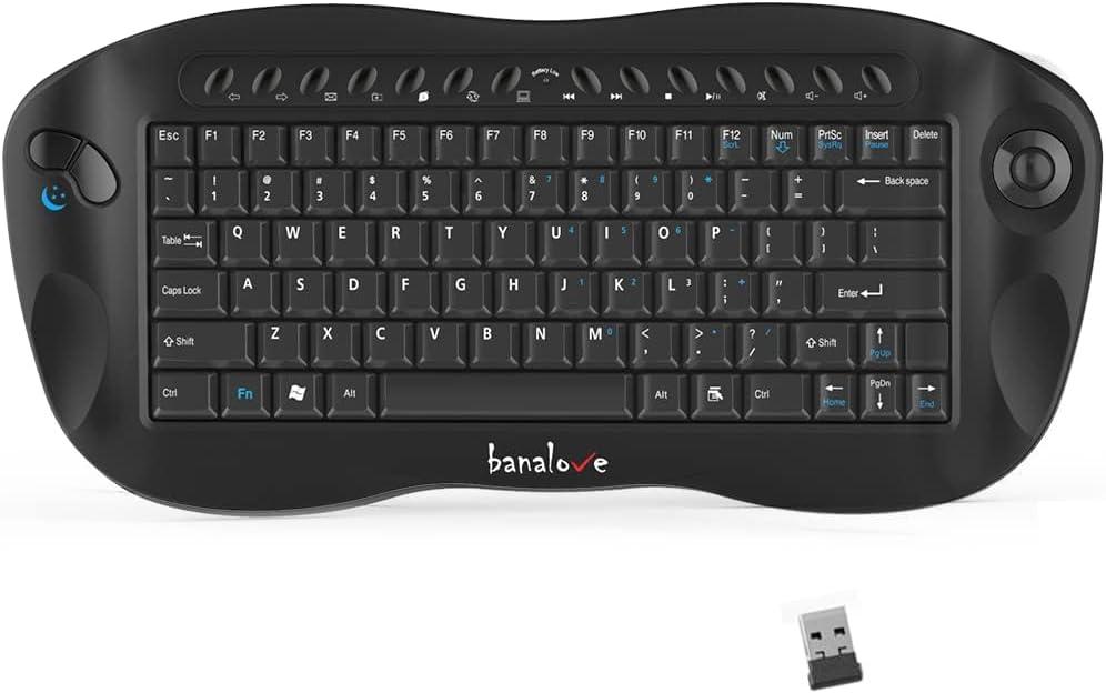 Wireless Keyboard with Trackball, 2.4G Handheld Multimedia Keyboard Built in Trackball, Scroll Wheel & Hotkeys for HTPC, Smart TV, Laptop, Desktop, Compatible with Windows, Mac, Android (Black)