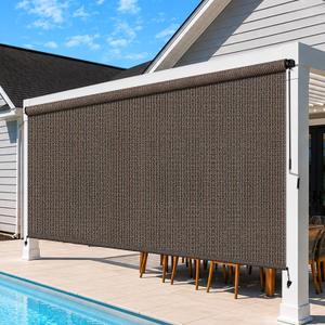 Outdoor Roller Shades for Patio, 9' W x 8' H Cordless Patio Shades Roll Up Outdoor Blinds with Splicing Design, 90% UV Protection for Porch Gazebo Pergola, Mocha, 108"W x 96"H