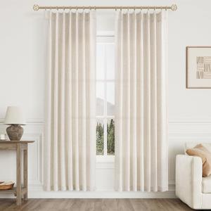 Aersas Natural Pinch Pleated 80 Inch Curtains Semi Sheer Linen Blend Light Filtering Window Curtains 80 Inches Long for Living Room Bedroom Boho Cream Oat Pinch Pleat Drapes with Hooks 2 Panels Set