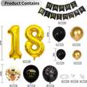 18th Birthday Decorations for Boys Black and Gold Balloons Garland Arch Kit with Number 18 Foil Confetti Balloon Happy Birthday Bunting Banner Black Gold Party Decor for 18 Years Old Men Anniversary