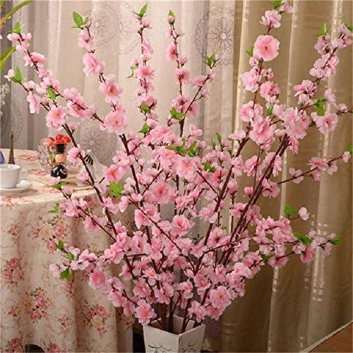 10PCS Artificial Cherry Blossom Flower Branches, 25.6 Inch Silk Spring Peach Blossom Bouquet Fake Flower Stems Arrangement for Wedding Home DIY Decoration (Pink)