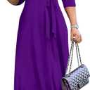 Mrskoala Women Plus Size Long Maxi Wrap Dresses Summer Sundress V-Neck 3/4 Sleeve (Large, Purple)