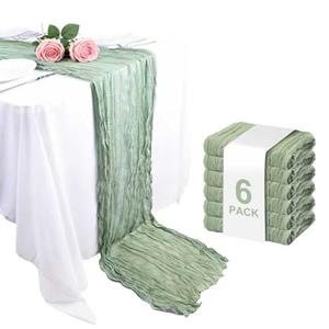 Wigenius 6 Pack Sage Green Cheesecloth Table Runner Semi-Transparent Fabric 35 X 120 Inch Boho Restic Gauze Table Runners for Wedding Party Baby Shower Decoration