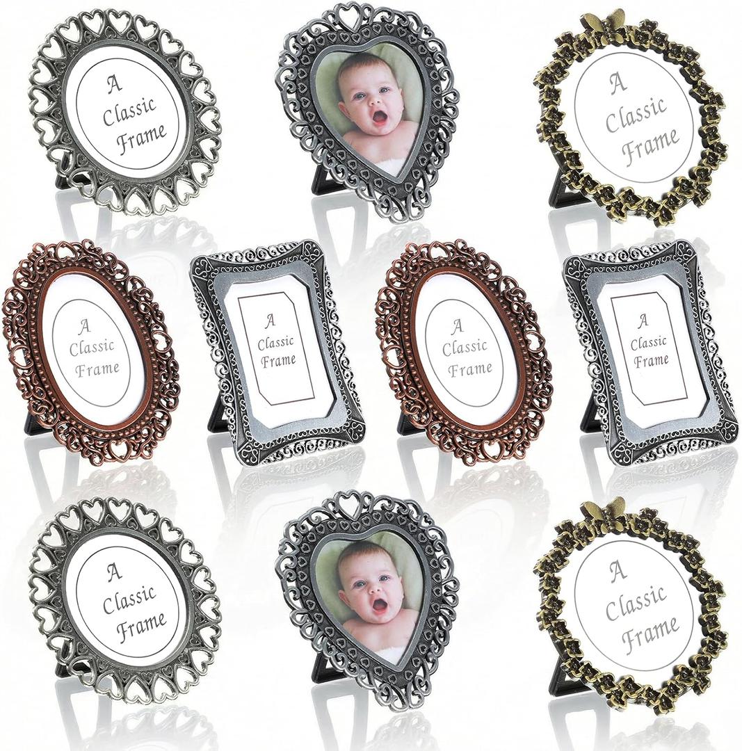 10PCS Small Picture Frames Mini Vintage Picture Frame 1 Inch Wallet Size Picture-Frames Assorted Colors Tiny Metal DIY Photo Frames for Tabletop Wall Display Old Fashioned Photoes Gallery Art Decor