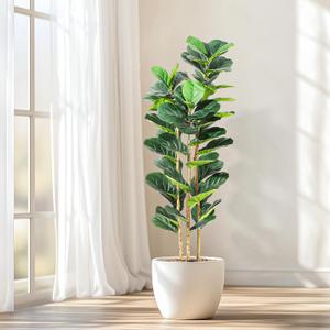 GarveeHome 5FT Faux Fiddle Leaf Fig Tree with White Pot, Faux Trees with Artificial Plants 56 Fiddle Leaves Greenery - Lifelike Fake Tree for Home Office Store Room Decor Indoor Outdoor (4ft 11in)