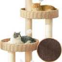Solid Wood Cat Tree for Large Cats, 48-Inch Modern Cat Tower with Hand-Woven Baskets, Multi-Level Cat Condo with Sisal Scratching Posts, Sturdy Indoor Cat Furniture for Big Cats up to 20lbs