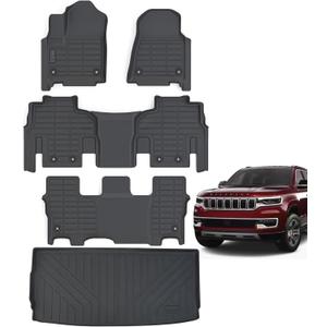 Floor Mats & Trunk Mat for Jeep Wagoneer 2022 2023 2024 2025 Only Filt 8 Seats Version(2 Row Bench Seats),TPE All Weather Protection 3 Rows Car Floor Liners with Cargo Liner