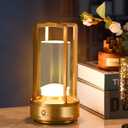 Portable Metal Table Lamp,Cordless Table Lamp, Rechargeable Battery Operated Lights, LED Table Lamps, 3 Color Stepless Dimming Touch, for Bedroom Restaurant Home Outdoor (Golden)