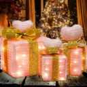 Tngan Pink Lighted Gift Boxes, Christmas Decorations for Indoor Outdoor, Room Decor for Bedroom, 60 LED Light Up Pink Gifts Battery Operated for Christmas Wedding, Set of 3