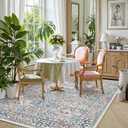 Lahome Floral Washable Area Rugs 5x7, Soft Beige Rugs for Living Room Bedroom, Boho Non Slip Low Pile Forest Design Large Throw Carpet for Farmhouse Dining Room Nursery Giverny, Beige/Blue