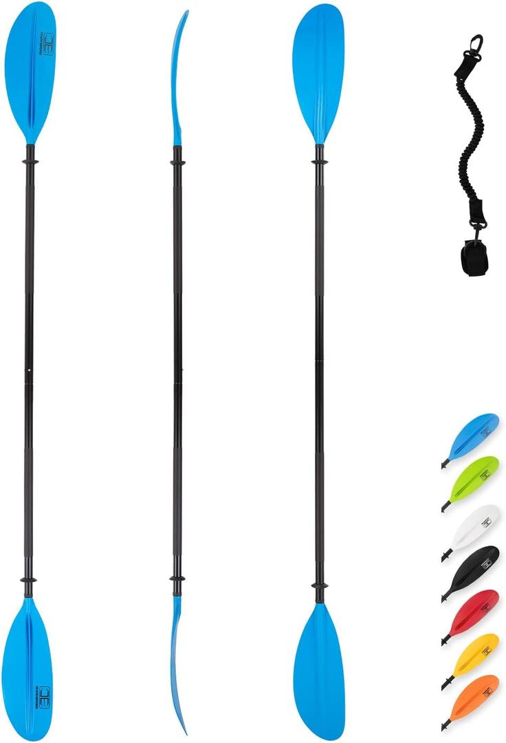 OCEANBROAD Kayak Paddle 86in/218cm, 90.5in/230cm, 95in/241cm Alloy Shaft Kayaking Boating Canoeing Oar with Paddle Leash (Blue)