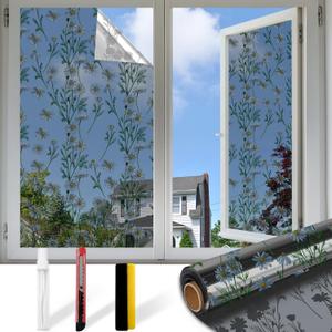 Countewol Upgraded Window Privacy Film One Way Daytime Privacy Static Cling Sun Blocking Anti UV Reflective Window Tint for Home and Office (Black - SilverDaisy, 17.5 X 78.7 in)