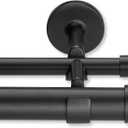 MODE Cambria Designer Series - Premium 7 foot Custom Double Curtain Rod - 1-1/8 inch Large Diameter - Non-Adjustable for a Seamless Look - Premium Designer Brackets and End Caps - Satin Black Finish